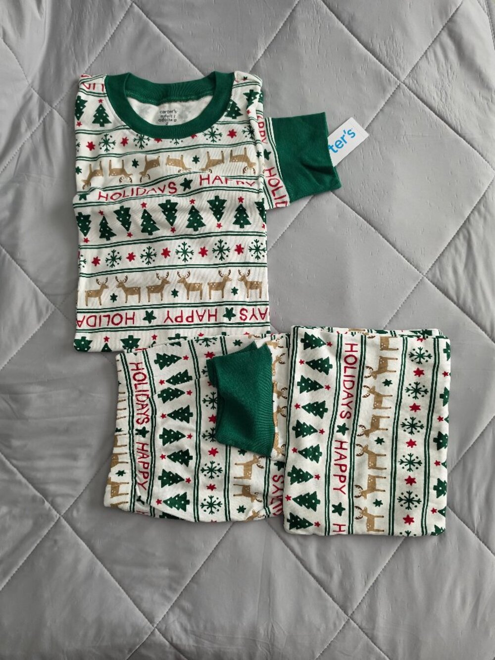 Carter's Family Matching Adult Pajamas Green Happy Holidays Size L